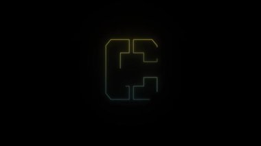 Siyah arkaplanda parlayan neon renkli C harfi simgesi. Projen için 4K video.