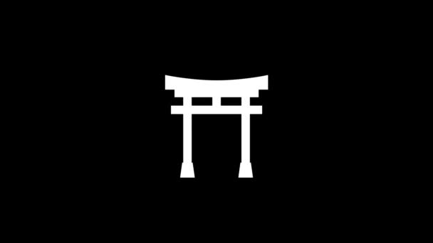 Glitch Japanese Gate Icon Black Background Creative Footage Your Video — Stock Video