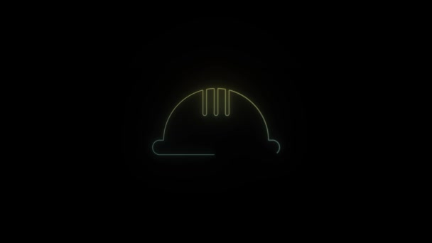 Glowing Neon Helmet Icon Black Background Video Your Project — Stock Video
