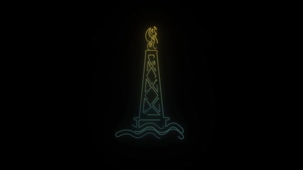 Glowing Neon Oil Well Icon Black Background Video Your Project — Stock Video