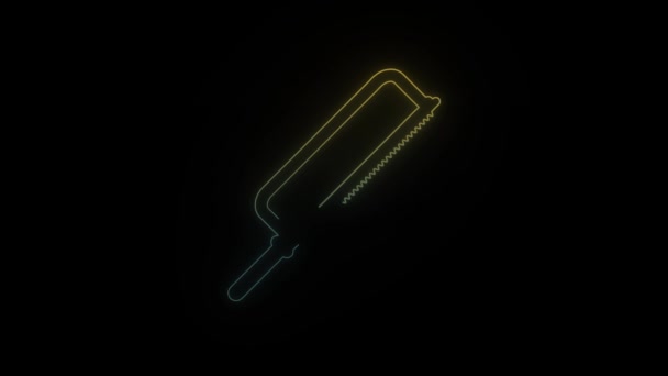 Leuchtende Neon Säge Symbol Auf Schwarzem Hintergrund Video Für Ihr — Stockvideo