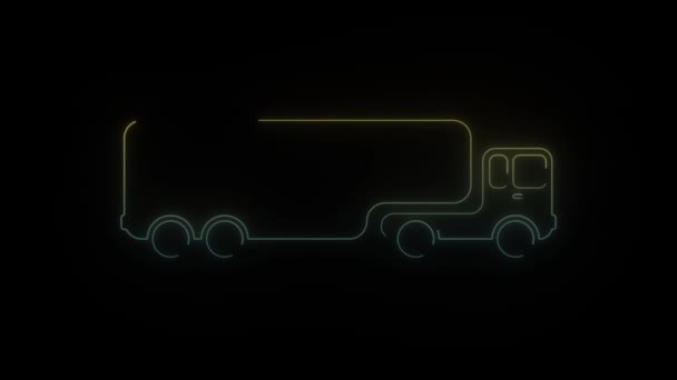 Gloeiende Neon Truck Icoon Zwarte Achtergrond Video Voor Project — Stockvideo