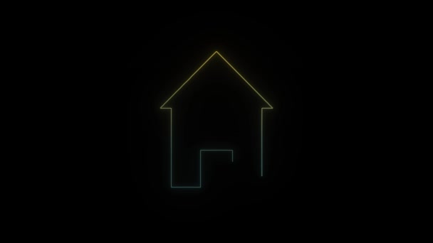 Glowing Neon House Icon Black Background Video Your Project — Stock Video