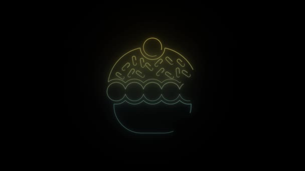 Gloeiende Neon Cake Icoon Zwarte Achtergrond Video Voor Project — Stockvideo