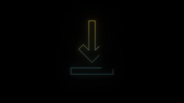 Glowing Neon Download Icon Black Background Video Your Project — Stock Video