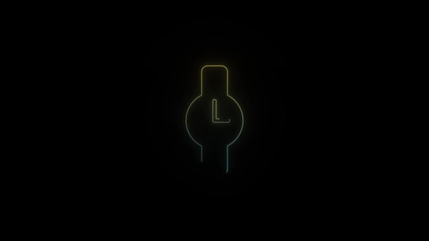 Gloeiende Neon Mechanische Klok Pictogram Zwarte Achtergrond Video Voor Project — Stockvideo