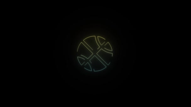 Светящийся Неоновый Баскетбольный Символ Черном Фоне Видео Вашего Проекта — стоковое видео