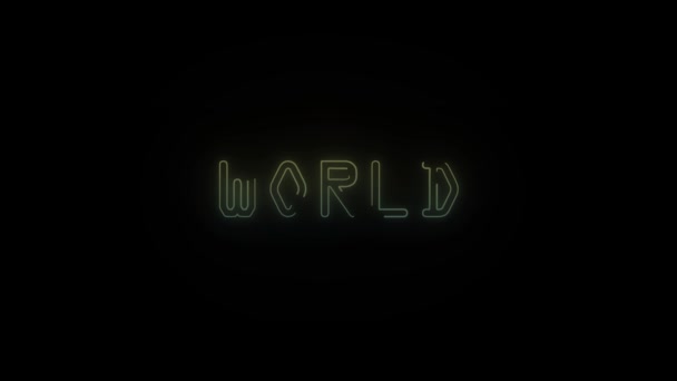 Glowing Neon World Word Icon Black Background Video Your Project — Stock Video