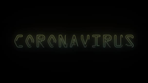 Glödande Neon Coronavirus Ord Ikon Svart Bakgrund Video För Ditt — Stockvideo