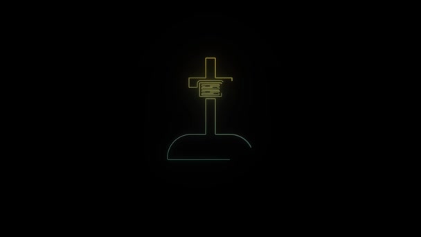 在黑色背景上闪烁着霓虹灯的墓碑 4K视频为您的项目 — 图库视频影像