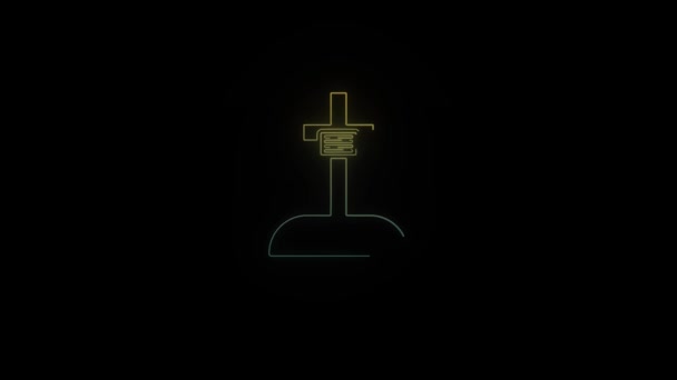 Glowing Neon Grave Icon Black Background Video Your Project — Stock Video