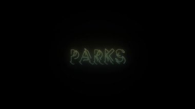 Parlayan neon parklar siyah arka planda kelime simgesi. Projen için 4K video.