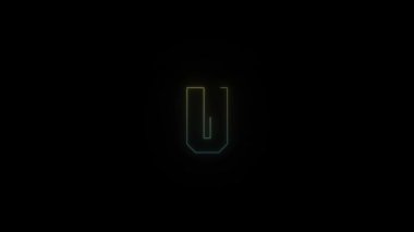 Siyah arkaplanda parlayan neon U harfi simgesi. Projen için 4K video.