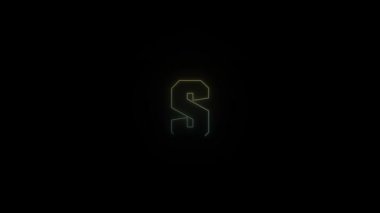 Siyah arkaplanda parlayan neon S harfi simgesi. Projen için 4K video.