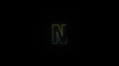 Siyah arkaplanda parlayan neon N harfi simgesi. Projen için 4K video.
