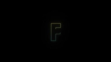 Siyah arkaplanda parlayan neon F harfi simgesi. Projen için 4K video.