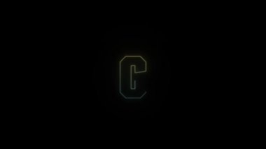 Siyah arkaplanda parlayan neon renkli C harfi simgesi. Projen için 4K video.