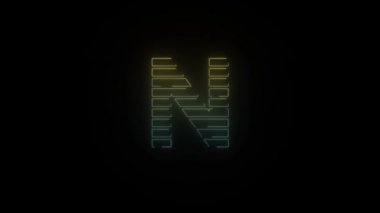 Parlayan neon 80 'in siyah arkaplanda N harfi simgesi. Projen için 4K video.