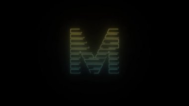 Siyah arkaplanda parıldayan neon 80 'in M harfi simgesi. Projen için 4K video.