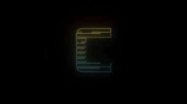 Siyah arkaplanda parlayan neon 80 'in eski C harfi simgesi. Projen için 4K video.