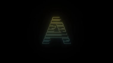 Parlak neon 80 'ler siyah arka planda bir harf simgesi. Projen için 4K video.