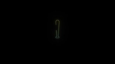 Siyah arkaplanda parlayan neon renkli beyzbol sopası simgesi. Projen için 4K video.