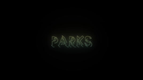 Brilhando Neon Parques Ícone Palavra Fundo Preto Vídeo Para Seu — Vídeo de Stock