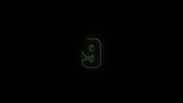 黒の背景にネオン番号9のアイコンを光る プロジェクトの4Kビデオ — ストック動画