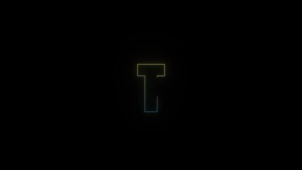 黒の背景にネオンT字のアイコンを光る プロジェクトの4Kビデオ — ストック動画