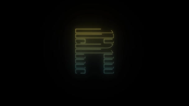 明亮的霓虹灯80的复古R字母图标黑色背景 4K视频为您的项目 — 图库视频影像