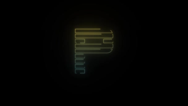 黒の背景にネオン80のレトロなP文字のアイコンを光る プロジェクトの4Kビデオ — ストック動画