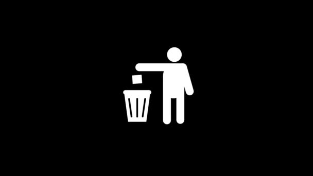 Glitch Man Throws Out Garbage Icon Black Background Creative Footage — Stockvideo