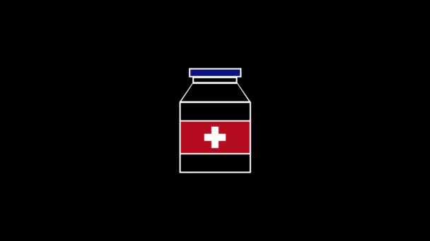黒の背景に医薬品のアイコンが付いているグリッチ瓶 ビデオプロジェクトのための創造的な4K映像 — ストック動画