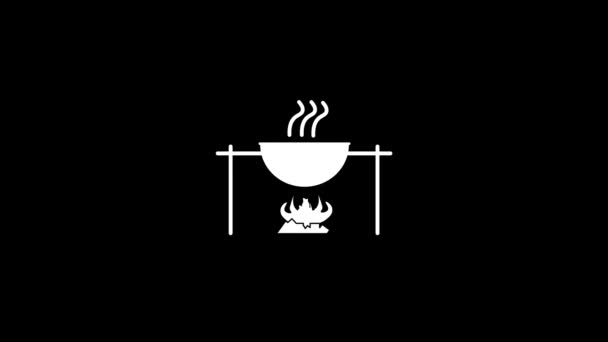Glitch Bowl Fire Icon Black Background Creative Footage Your Video — Vídeo de Stock