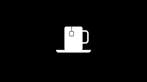 黒の背景にお茶のアイコンのマグカップをグリッチします ビデオプロジェクトのための創造的な4K映像 — ストック動画