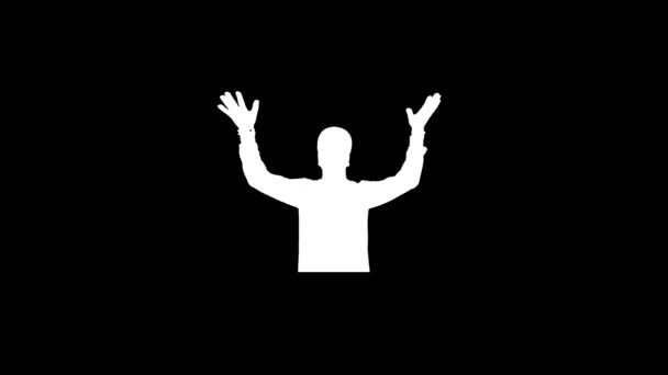 Glitch Guy Raised His Hands Icon Black Background Creative Footage — Video Stock