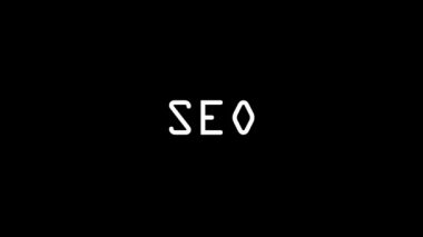 Glitch SEO word on black background.