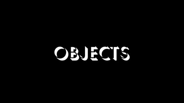 Glitch OBJECTS word on black background. — Video Stock