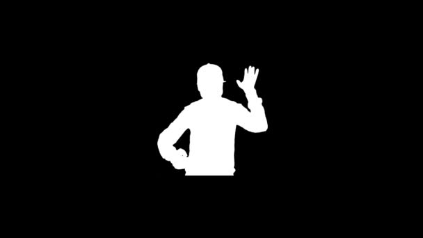 Glitch the guy raised his hand icon on black background. — Stock video