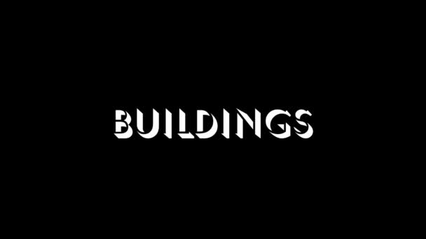 Glitch BUILDINGS słowo na czarnym tle. — Wideo stockowe