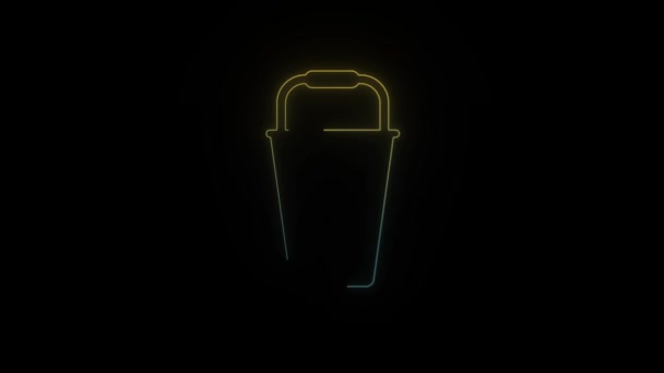 Leuchtender Neon-Eimer auf schwarzem Hintergrund. — Stockvideo