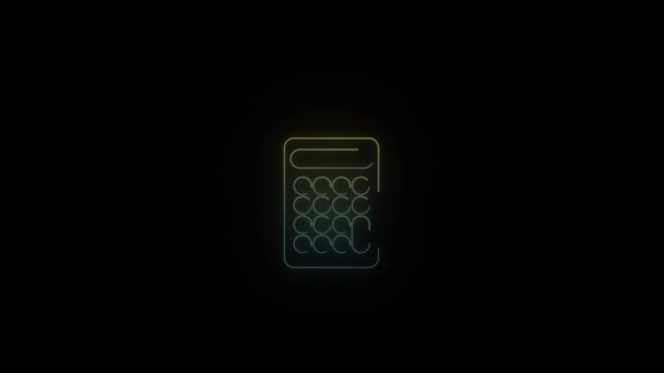 Gloeiende neon calculator op zwarte achtergrond. — Stockvideo