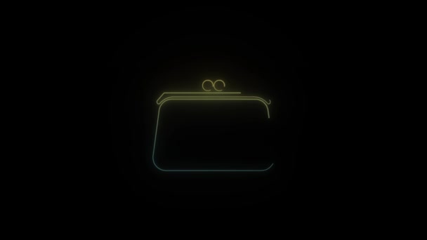 Glödande neon handväska på svart bakgrund. — Stockvideo