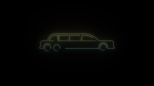 Zářící neonová limuzína na černém pozadí. — Stock video
