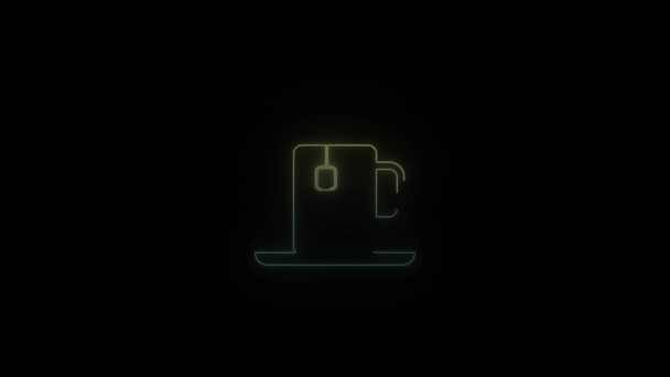 Neon incandescente una tazza di tè su sfondo nero. — Video Stock