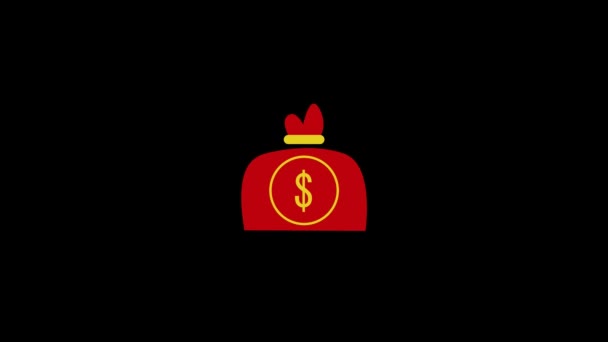 Glitch Tas Met Geld Pictogram Zwarte Achtergrond Creatieve Beelden Voor — Stockvideo