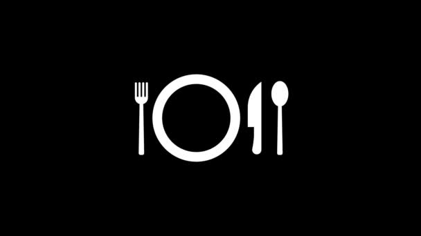 Glitch cutlery icon on black background. — Stock Video