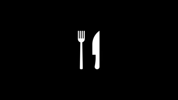 Glitch fork with knife icon on black background. — Stock Video