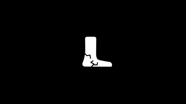 Glitch sore foot icon on black background. — Stock Video