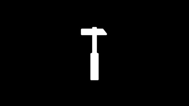 Glitch hammer icon on black background. — Stock Video